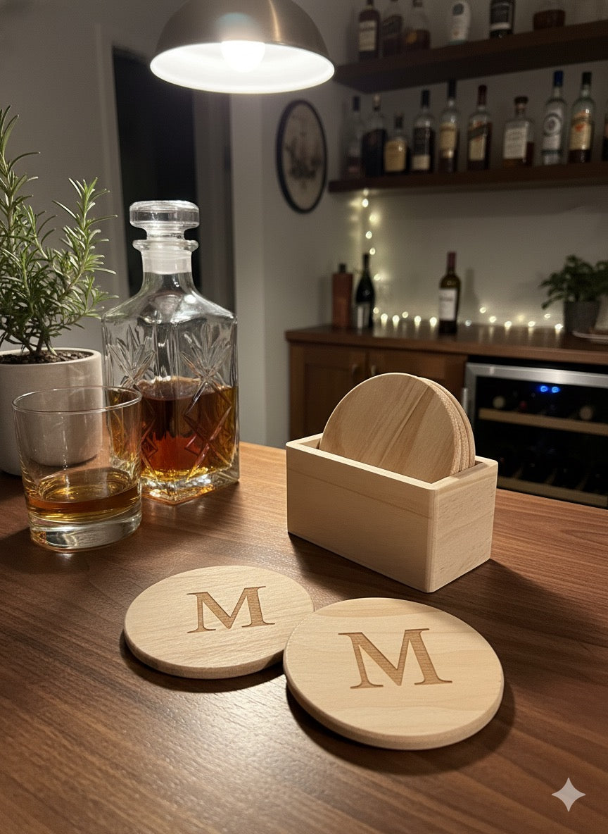 Monogrammed Coaster Set with Holder