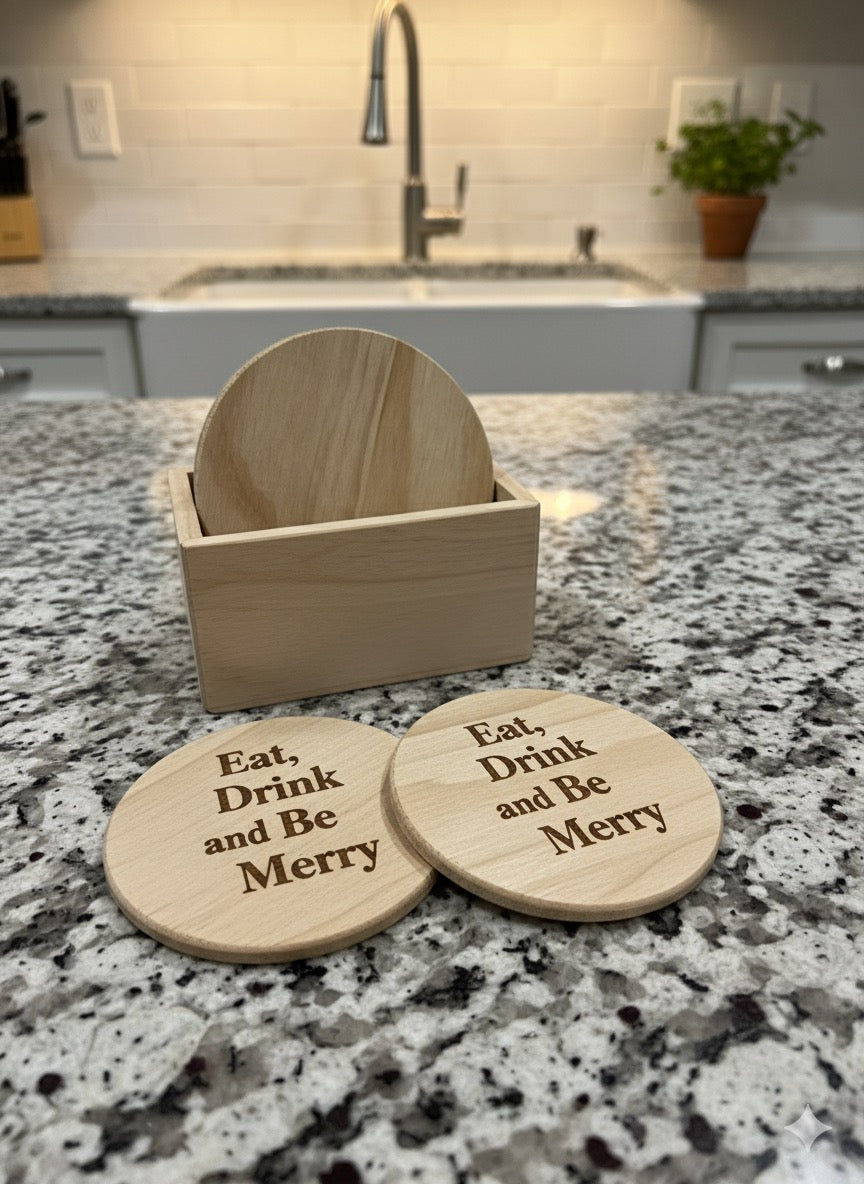 6 Round Coasters with Holder